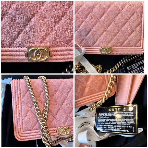 💯🥰❤️ CHANEL Caviar Quilted Boy Wallet On Chain WOC Pink - Picture 4 of 16
